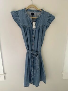 J. Crew Chambray Button-Front Midi Dress in Light Blue